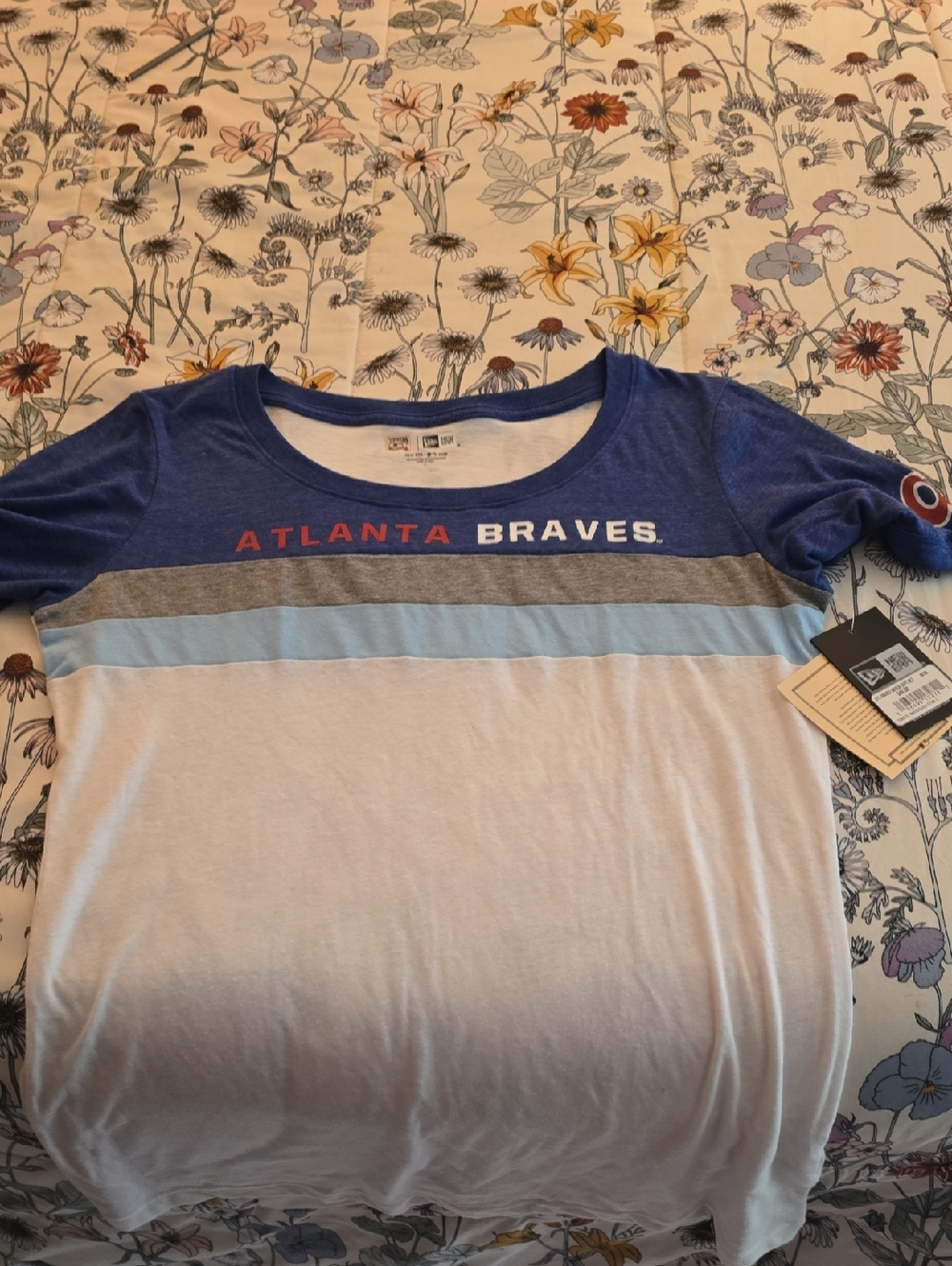New Era Blue Gray White Atlanta Braves Colorblock Tee